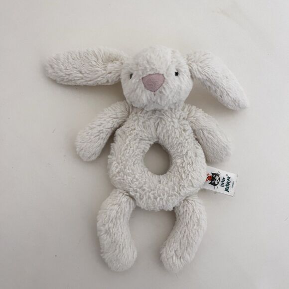 Little Jellycat Off-White Bunny Rabbit Plush Ring Rattle Lovey Toy Grabber 7'' - Picture 6 of 10